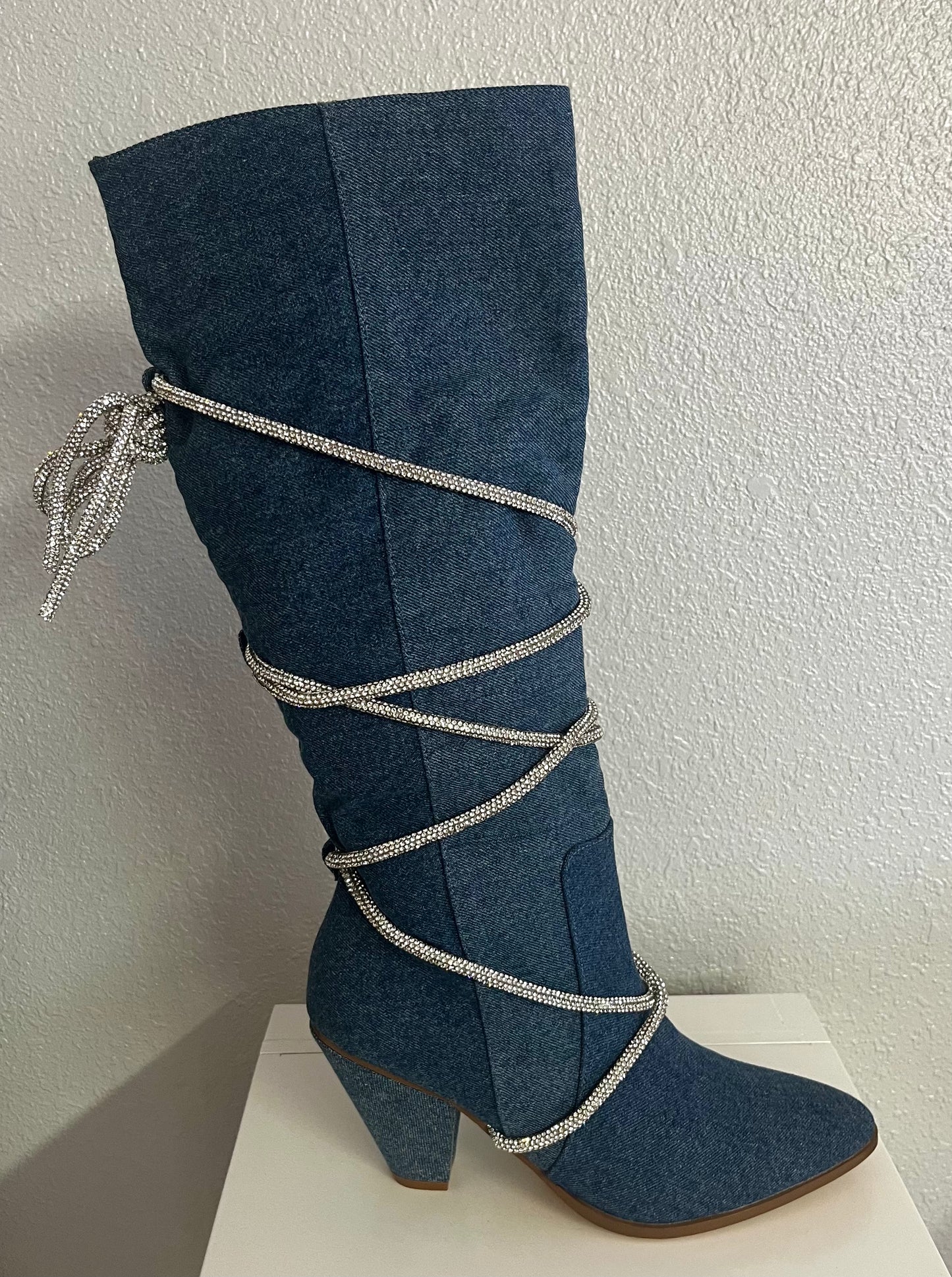 Rhinestone Knee High Boots